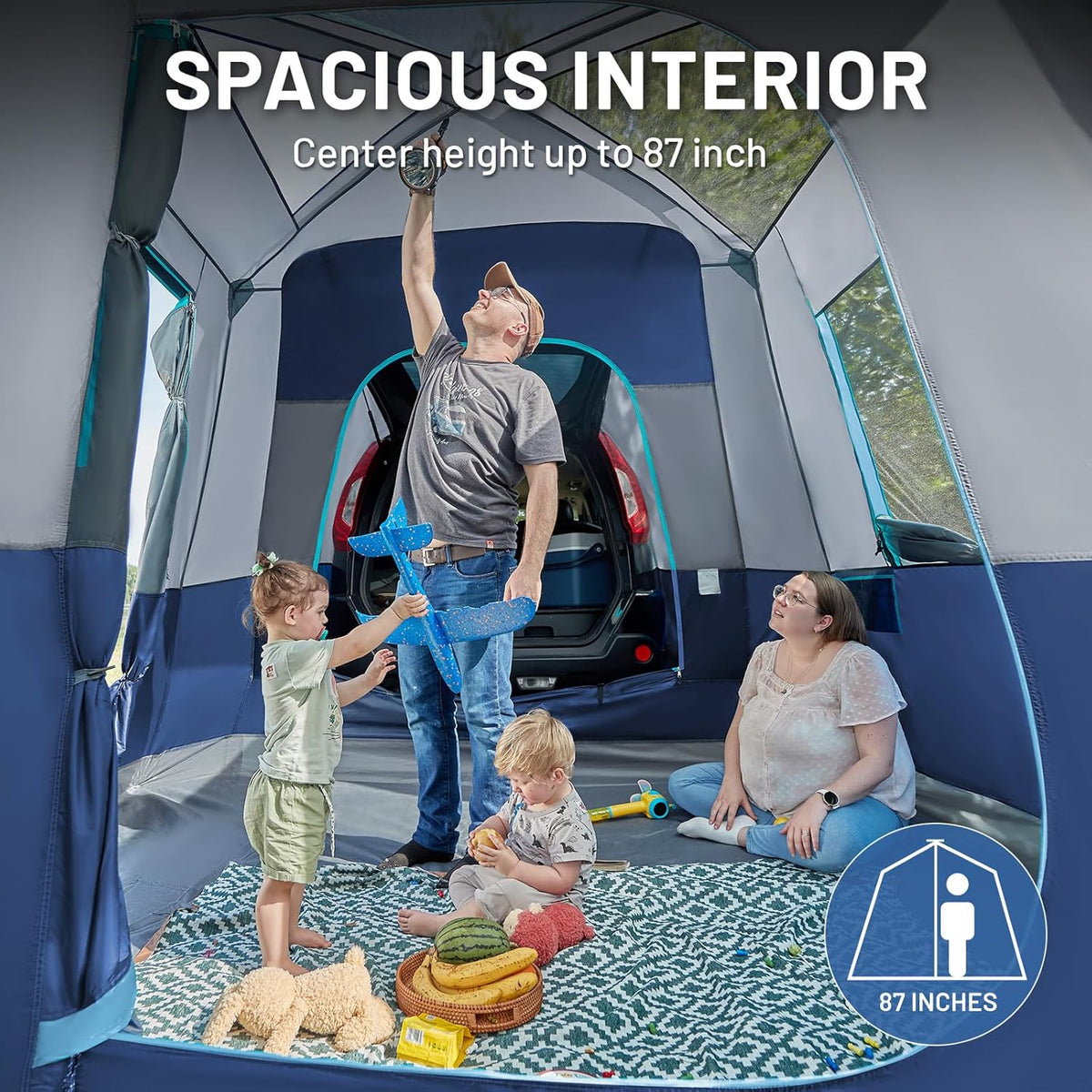 5-9 Person SUV Tent with Screen Porch and Awning for Family Camping. Weather Resistant and Portable Van or Car Tent. Includes Rainfly and Storage Bag. 13' W X 10' L X 7.1' H