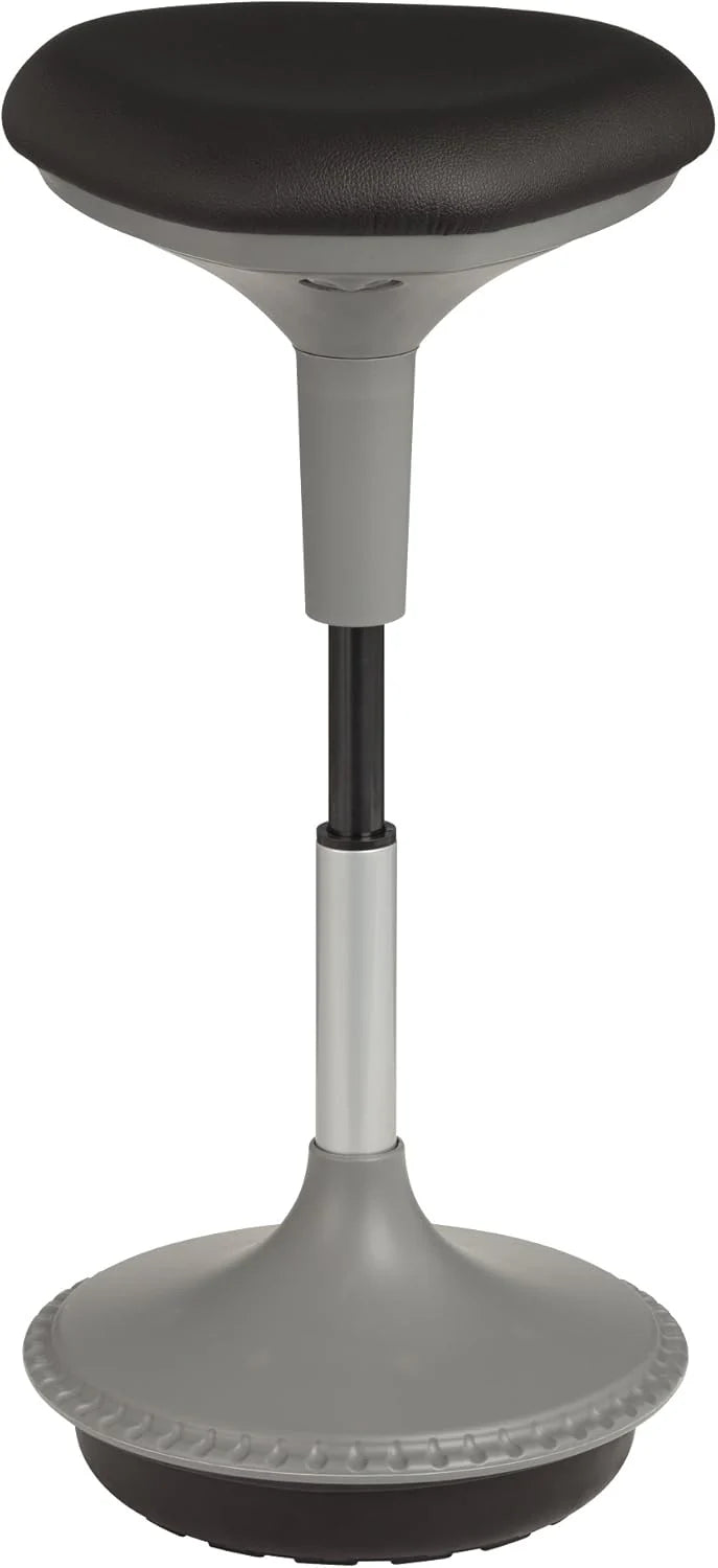 Adjustable-height office desk and active learning stools for classrooms. foam-filled backless rocking stools with rocking function. in gray color