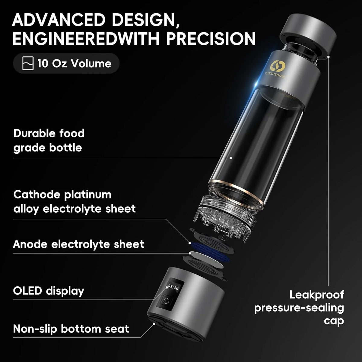 Hydrogen Water Bottle Generator(Silver) - Up to 6360 PPB - Certified H2 Generator- SPE/PEM Technology - - Portable Hydration & Athletic Performance System