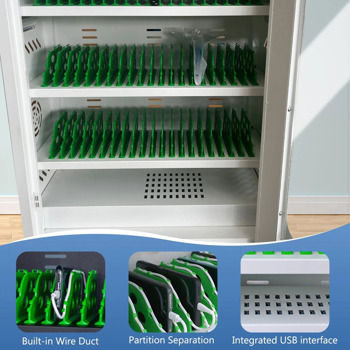 Mobile Charging Cabinet for Cell Phone. 50 Device Charging Station. USB Charging Cart Locker. with Wheels & Combination Lock. Secure Phone Storage Cabinet (50Slots)