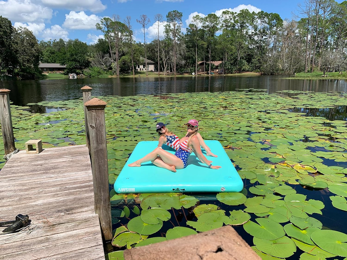 Inflatable Floating Dock Air Dock Platform Floating Island Raft with None-Slip Surface for Pool Beach Ocean