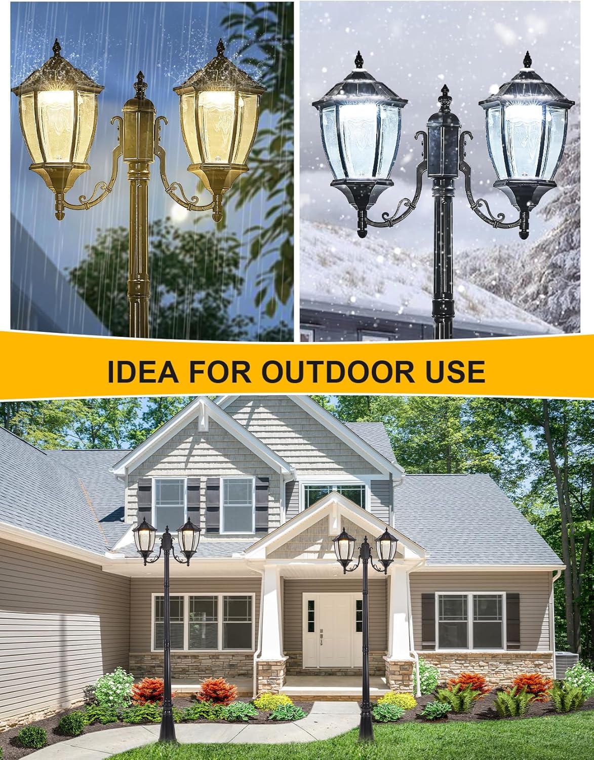 2-Heads Outdoor Solar Lamp Post Lights with Dusk to Dawn Sensor. Classic Exterior Solar Pole Lights with Waterproof. Black Street Lights with Clear Glass for Garden. Patio. Pathway. Driveway