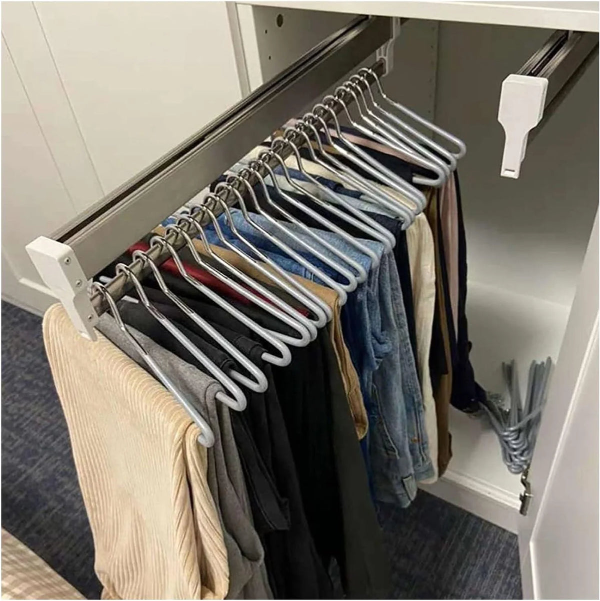 Floor-Standing Solid Wood Rotating Coat Rack .Adjustable Steel Clothes Rail - Extendable 30-80cm Garment Organizer for Closet Storage. Heavy-Duty 25kg Load Capacity. Space-Saving Hanger Rack