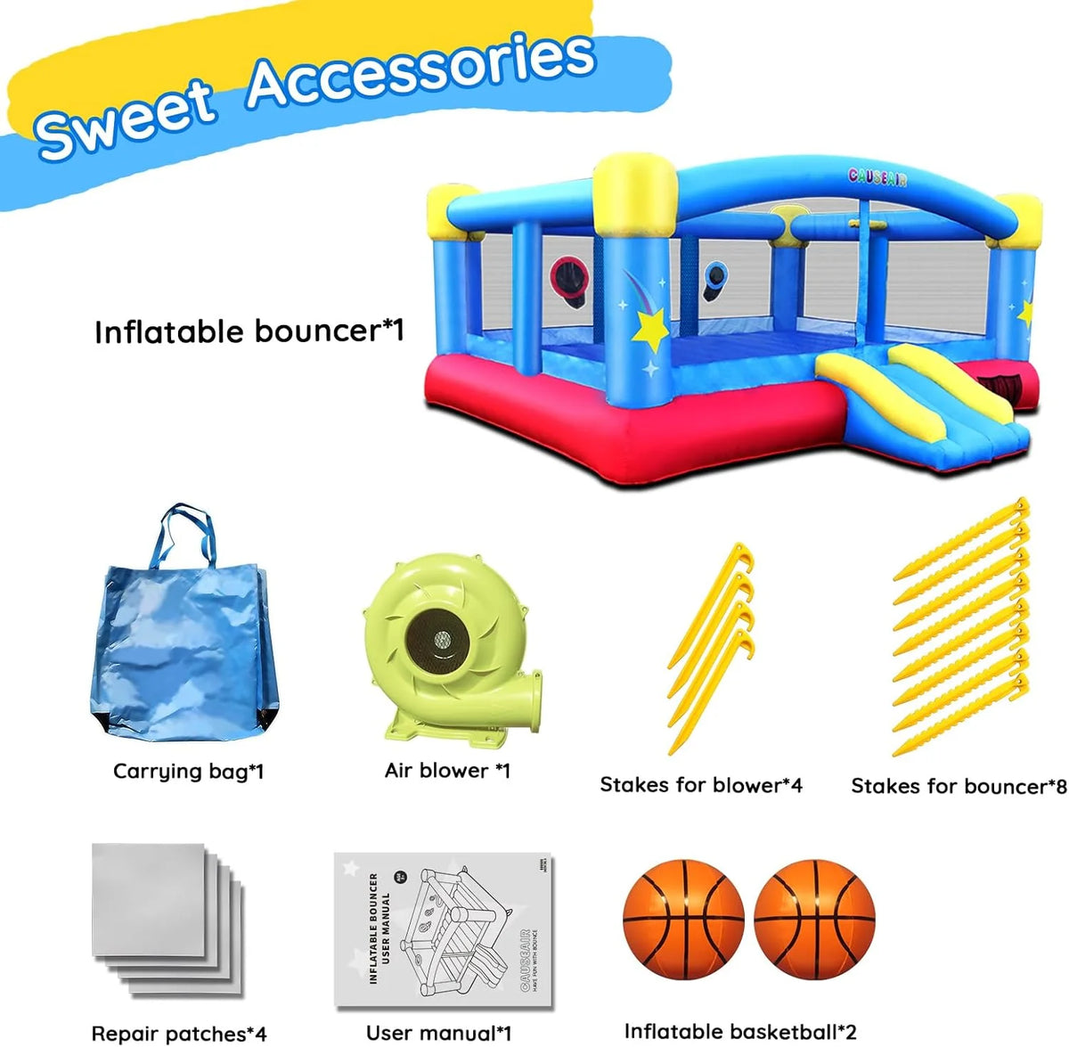 Big Inflatable Bounce House for Party Fun.15ft x 14.8ft.Double Basketball Hoop.Throw Ball Game.Reinforced PVC Bounce Floor.Jumping Bouncy Castle Holds 6 Kids