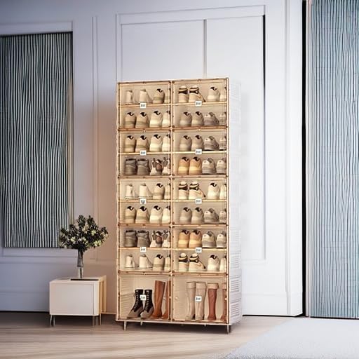 Portable shoe rack organizer. suitable for the entrance of the closet. stackable storage cabinet for sports shoes. shoe cabinet with magnetic transparent doors. large plastic storage container box (with lid). with 5 layers. can hold 20 pairs of shoes
