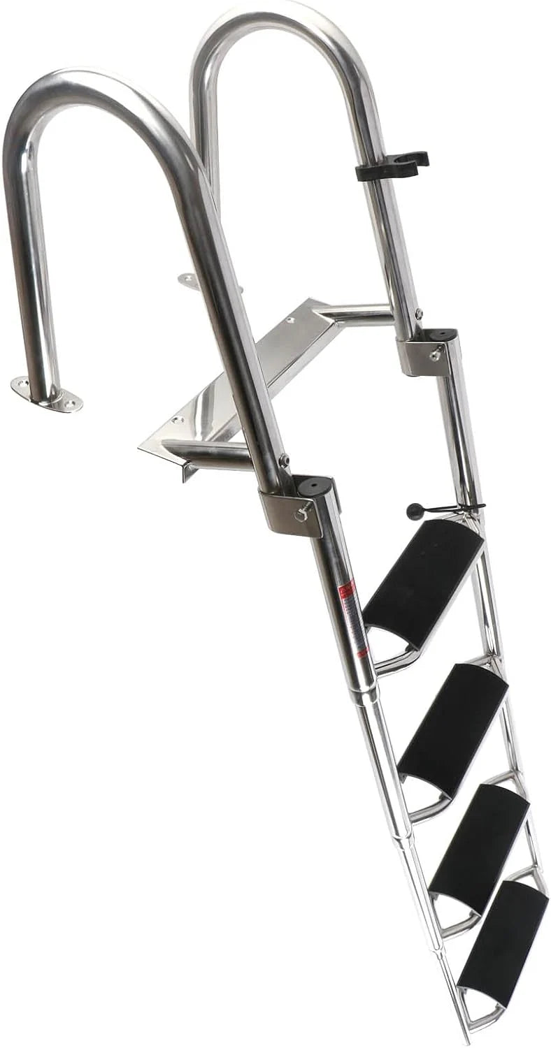 4 Steps Telescoping Boat Ladder Reinforce Dock Ladder Heavy Duty Swim Deck Ladder with Hand Railings and Extra Wide Steps
