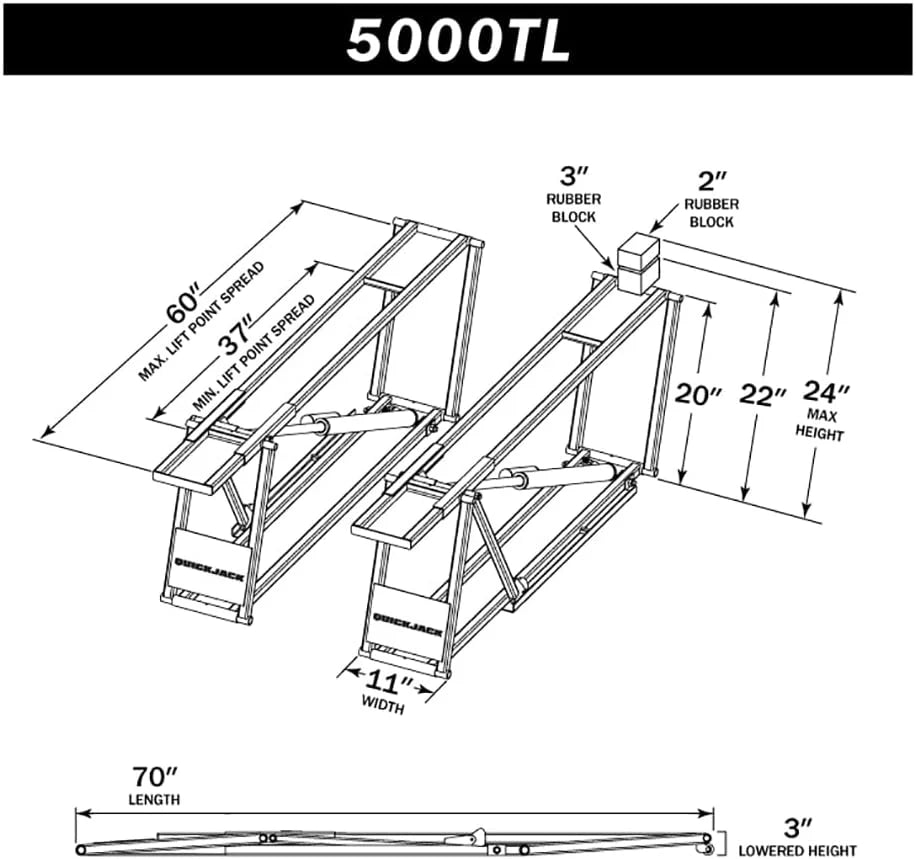 5000TL Portable Car Lift – ALI Certified 5.000 lb Capacity with 110V Power Unit. Compact Alternative to a 2-Post Car Lift for Garage. Home Mechanics. DIY Auto Repair. or Shop Use