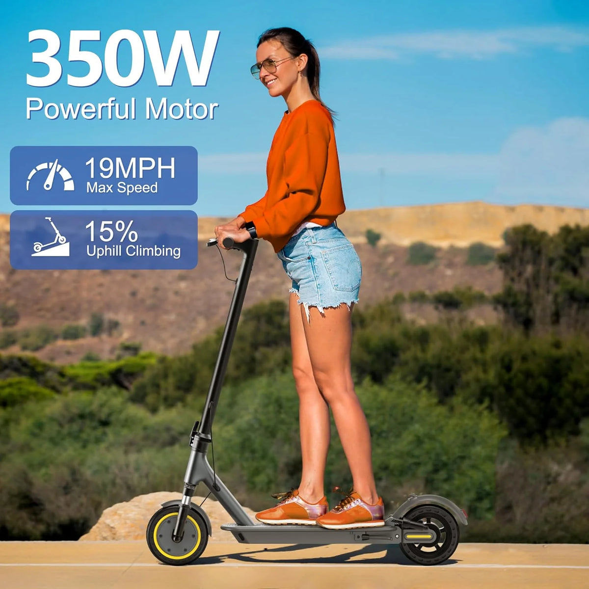 Electric Scooter Adults.Max 19/27/49 Miles Ranges.Top Speed 19/22 mph.350/750W Peak Motor. Folding E-Scooter with Dual Braking Dual Suspension