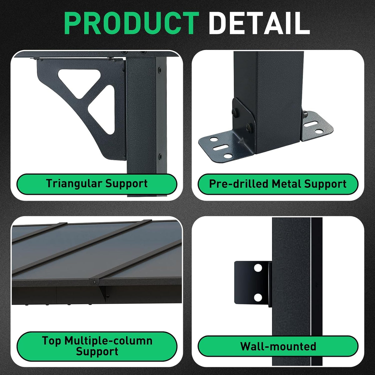 10' x 12' Gazebo for Patio. Gazebo Pergola with Sloped Roof. Large Wall-Mounted Heavy Duty Awnings. for Backyard. Deck. Patio