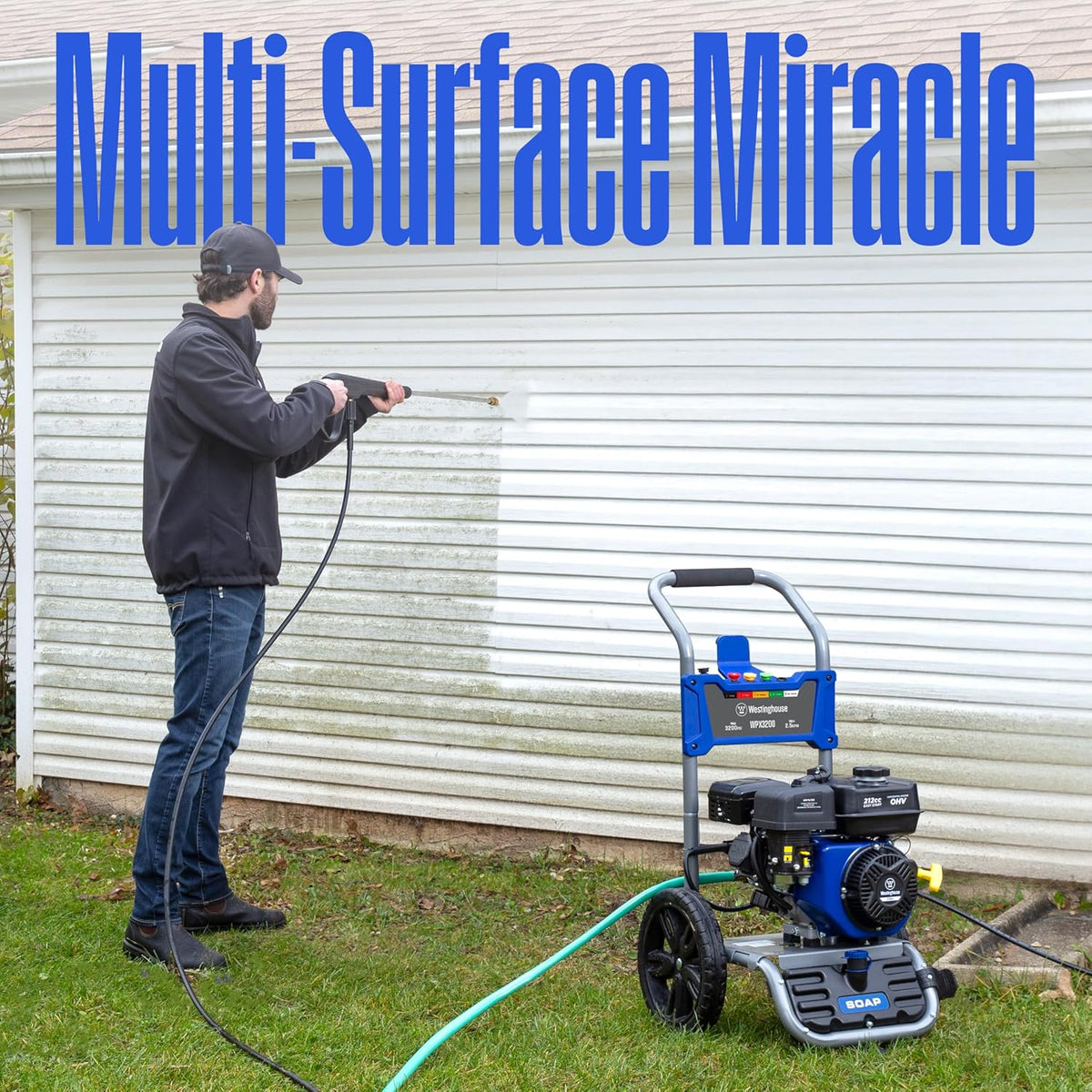 WPX3400 Gas Pressure Washer. 3400 PSI and 2.6 Max GPM. Onboard Soap Tank. Spray Gun and Wand. 5 Nozzle Set. for Cars/Fences/Driveways/Homes/Patios/Furniture