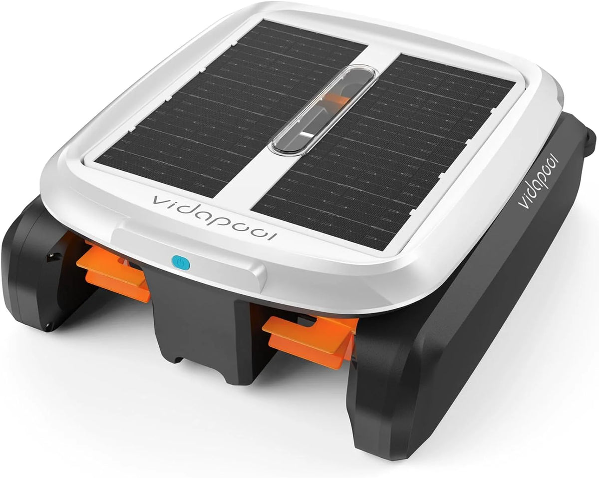Solar Powered Automatic Robotic Pool Skimmer Cleaner.Solar Pool Surface Cleaner Dual Mode with Obstacle Avoidance Daytime ＆ Overnight Continuous Cleaning Ideal for All Swimming Pool-White