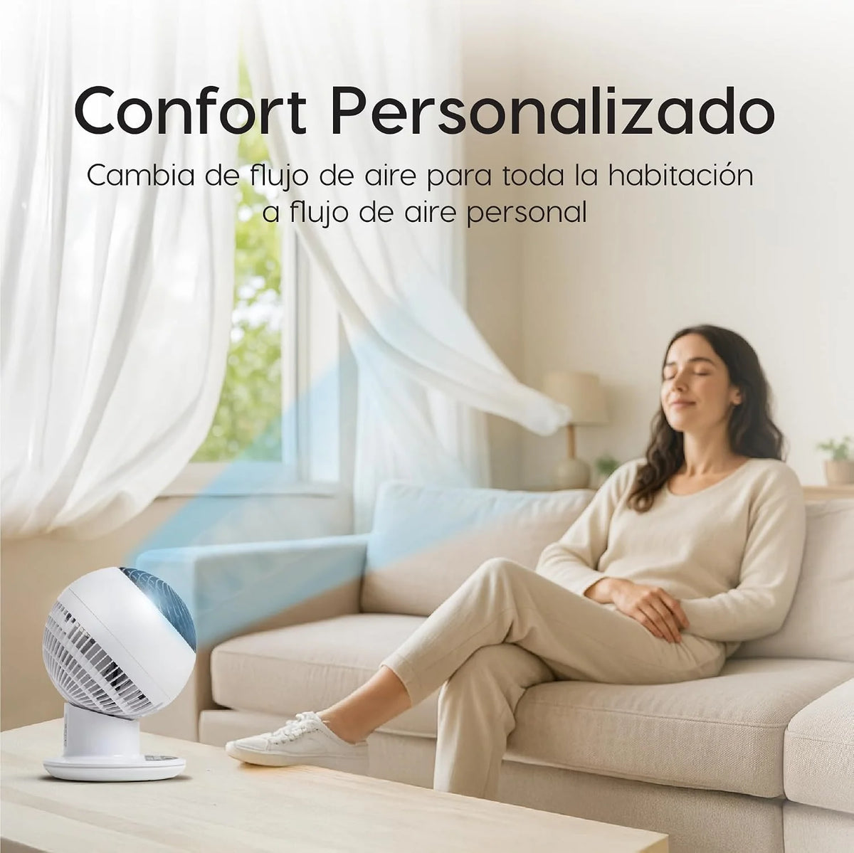 Iris Ohyama Woozoo. 30m². Ventilador de mesa. Blanco. 5 velocidades. Mando a distancia. Oscilación multidireccional. Silencioso. Potente. Escritorio.