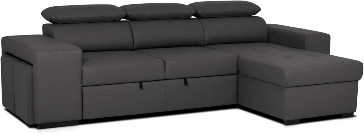 BUDWING John Sofá Cama Esquinero 4 Plazas - Chaise Longue Reversible. Reposacabezas Ajustable y 2 Pufs – Tapizado en Poliuretano – Estilo Moderno –