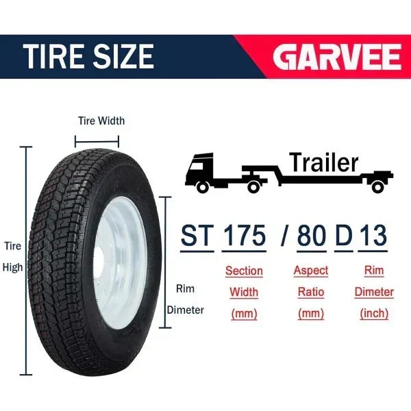 Set of 2 Trailer Tires Rims 175-80 5 Lug 6PR White Spoke Wheel Load Range C