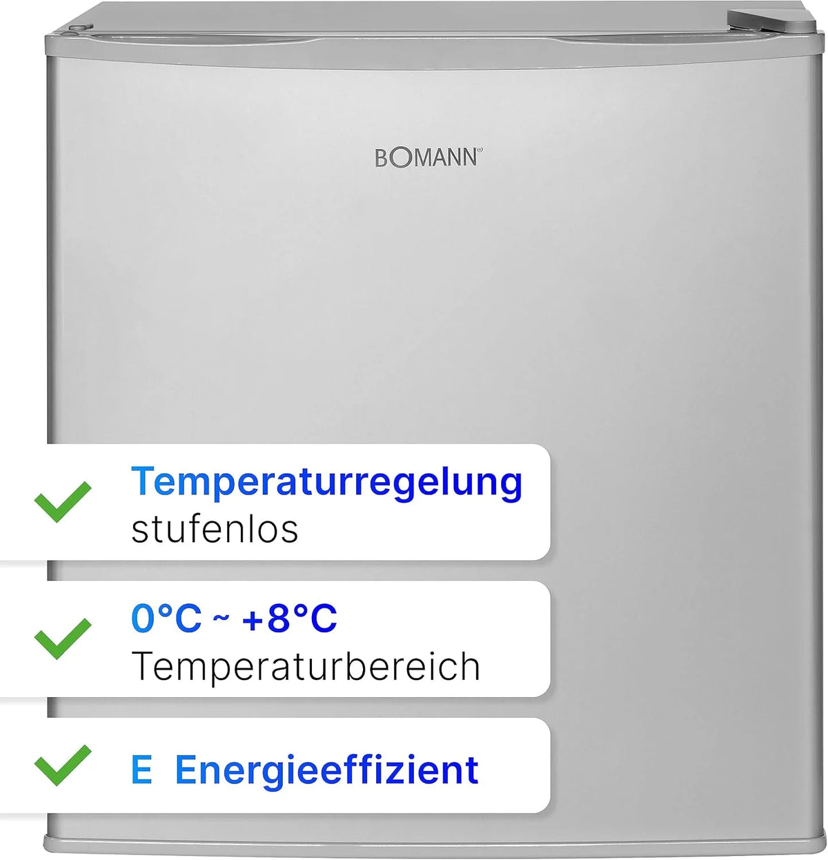 Bomann Mini Kühlschrank 42 Liter | Getränkekühlschrank klein für Büro. Camping und Gaming | kleiner Kühlschrank leise 39 dB | Minibar mit wechselbarem