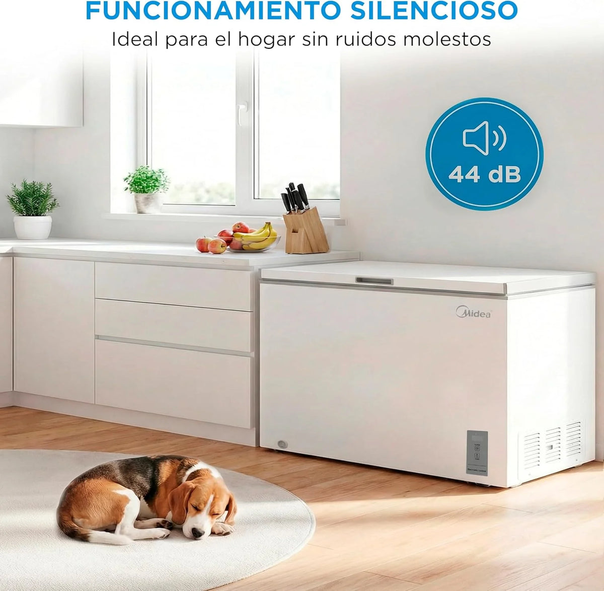 MIDEA Arcon Congelador Pequeño de 418L | Congelador Horizontal Convertible a Frigorífico con Motor Inverter. Control Electrónico de Temperatura.