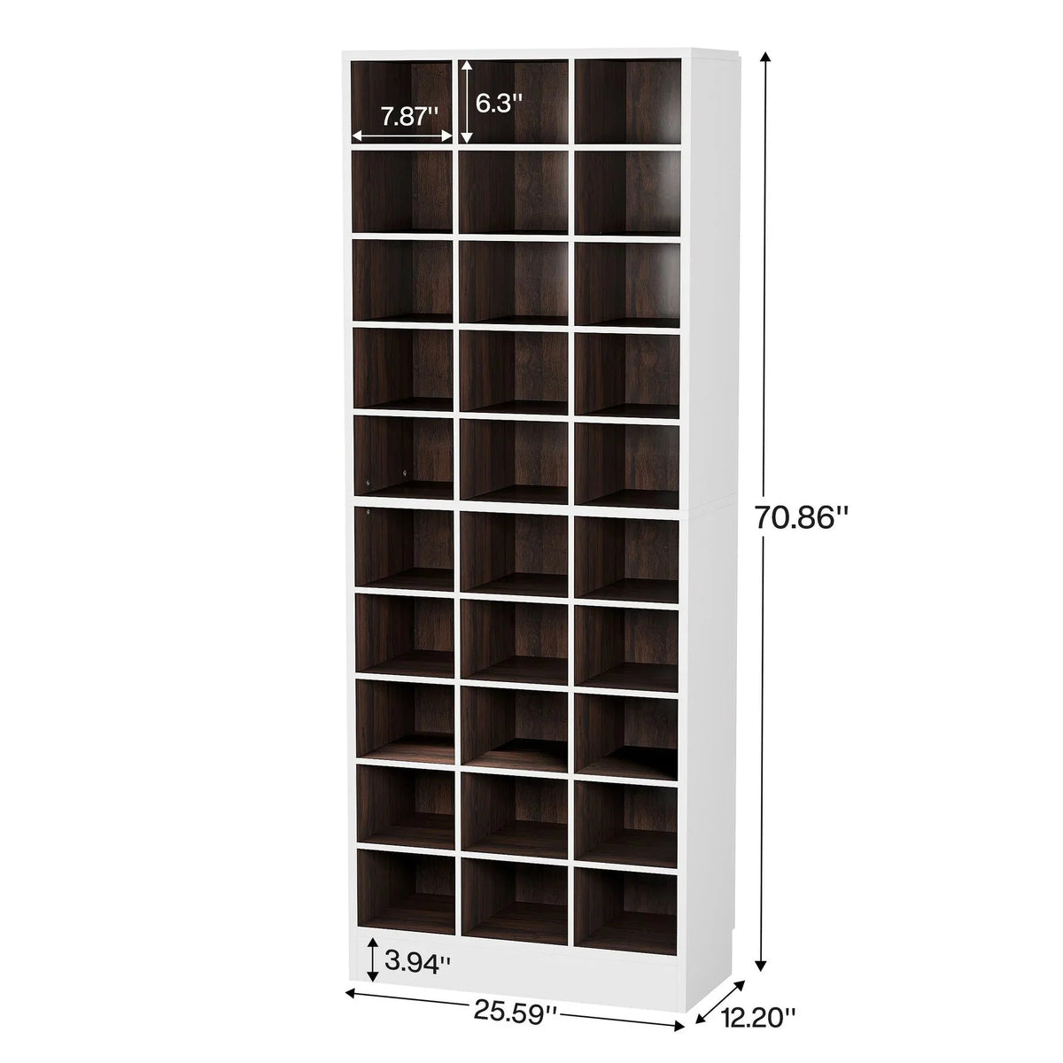 10-Tier Tall Shoe Cabinet. 30-Pair White Wood Shoe Storage Rack for Entryway and Closet