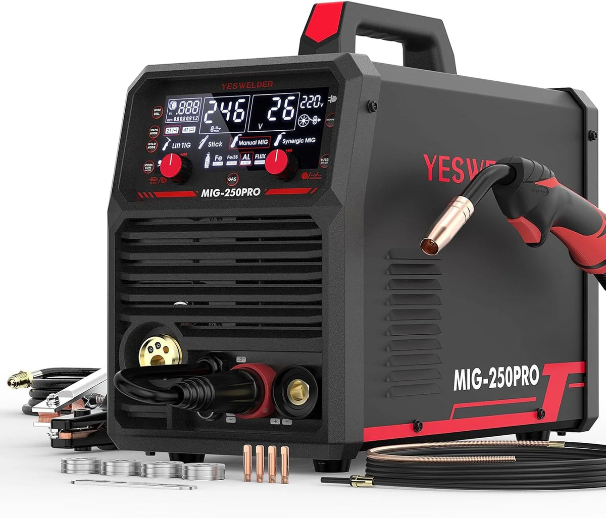 MIG Welder.110V Flux Core Welder Flux Core MIG/Lift TIG/Stick 3-in-1 Large LED Digital Display Welding Machine IGBT Inverter Welder FLUX-135PRO