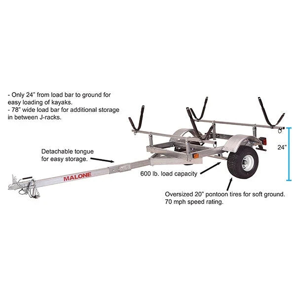 2-Kayak Trailer Package. 600-Lb. Capacity. Galvanized Steel. LED Lights. 70 MPH Rated Tires