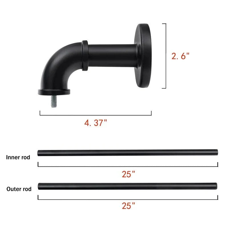 1 Inch Industrial Curtain Rods for Windows. Blackout Wrap-Around Rods. Rustic Matte Black