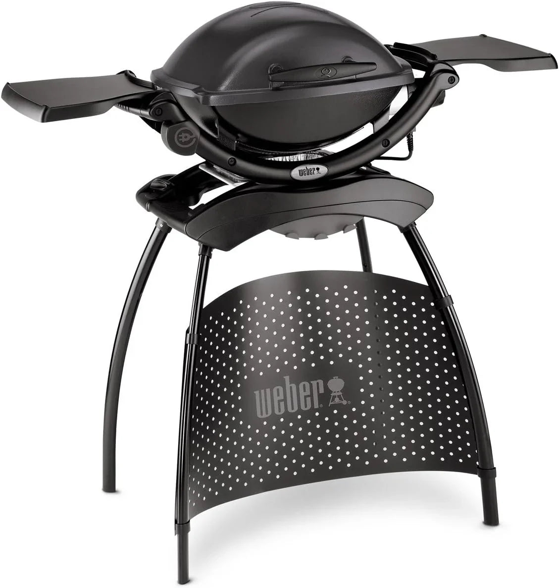 Weber Q1400 Elektrogrill mit Stand. 43 x 32cm Grillfäche. portabler BBQ Grill. 2-geteilter porzellanemaillierter Guss-Grillrost. Aluminiumguss Deckel