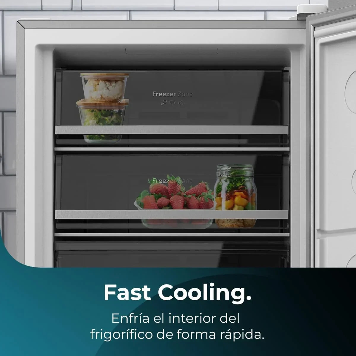Cecotec Congelador Vertical de 380L Bolero CoolMarket UF 380 inox D. 1950W. Motor Inverter Plus. Bajo Consumo. Total No Frost. Display door.