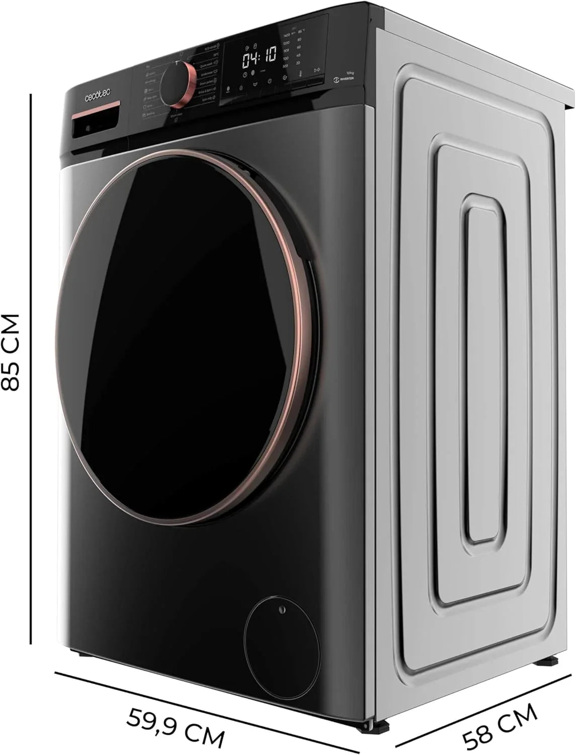 Cecotec Lavadora 10Kg Carga Frontal Bolero DressCode 10610 Inverter Steel A. 1400 RPM. Steam Max. Motor Inverter Plus. 15 Programas. OnSmart. Smooth