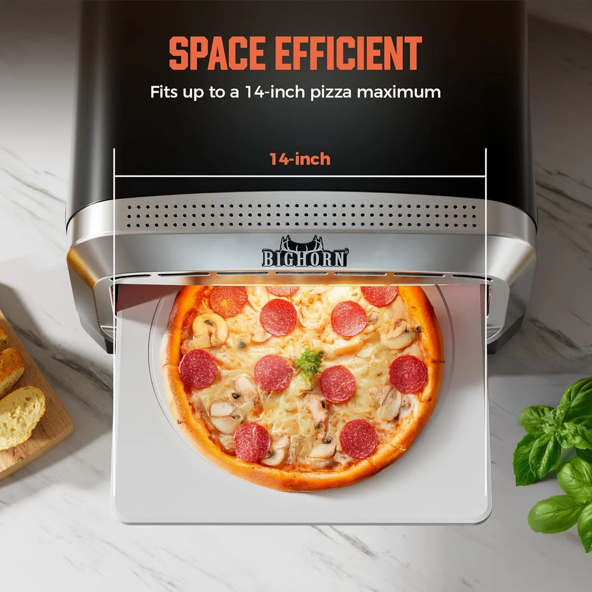 14-Inch Countertop Electric Pizza Oven. Stainless Steel