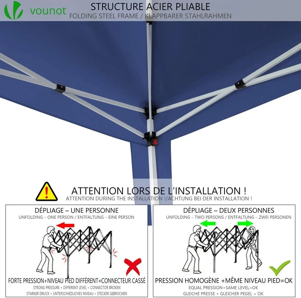 VOUNOT Carpa Plegable Gazebo 3x3m con 4 Paredes y 4 Bolsas de Arena. Cenador Pabellón de Jardín para Camping. Fiestas. Exterior. Color Azul