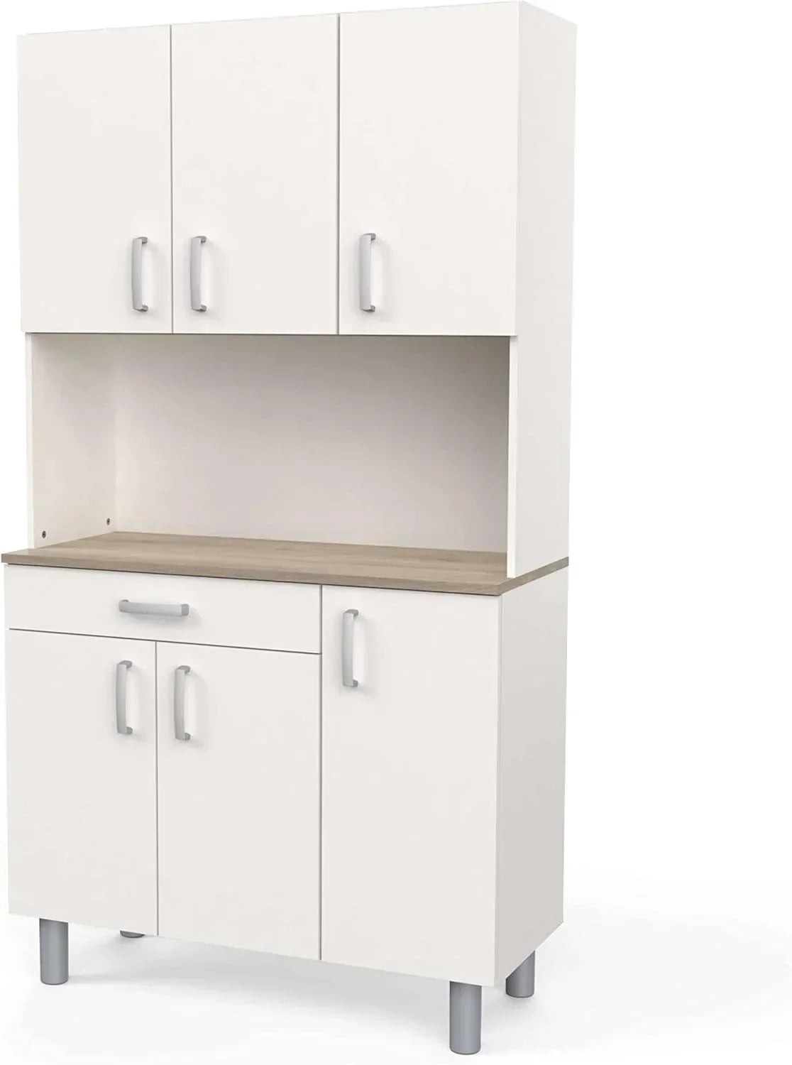 Miroytengo Kitchen Side Cabinet. Kitchen Cabinet. Buffet Kitchen Cupboard 6 Doors White and Oak Kronberg 101 x 185 cm