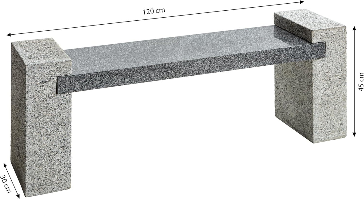 Dehner Gartenbank. 2-Sitzer. ca. 120 x 45 x 30 cm. Granit. hellgrau/dunkelgrau