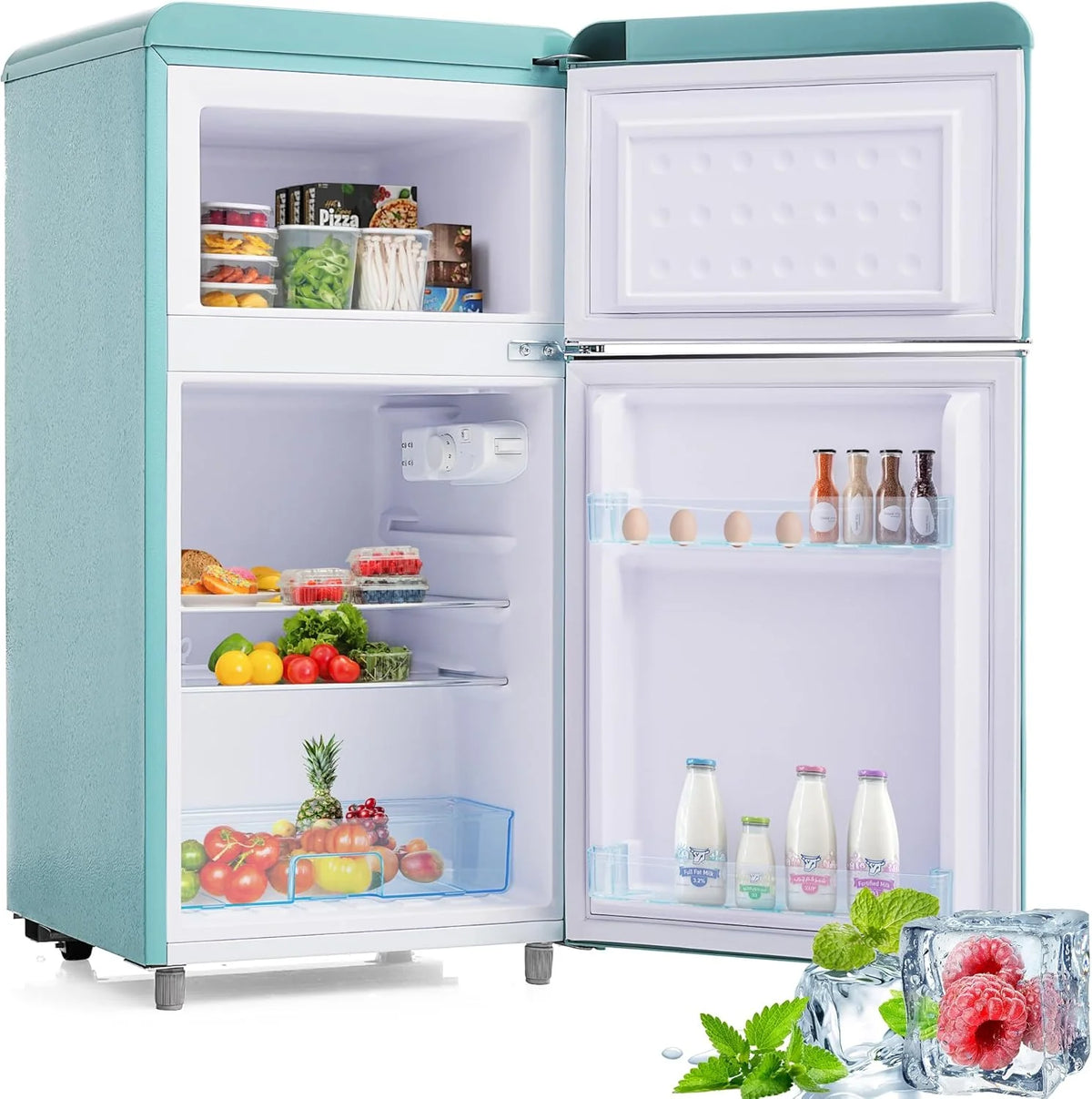 Merax Kühlschrank mit Gefrierfach. Kühl-Gefrierkombination. klein Kühlschrank mit 51L und Gefrierschrank 21L. Leise. LED. Glasablagen. Gemüsefach.