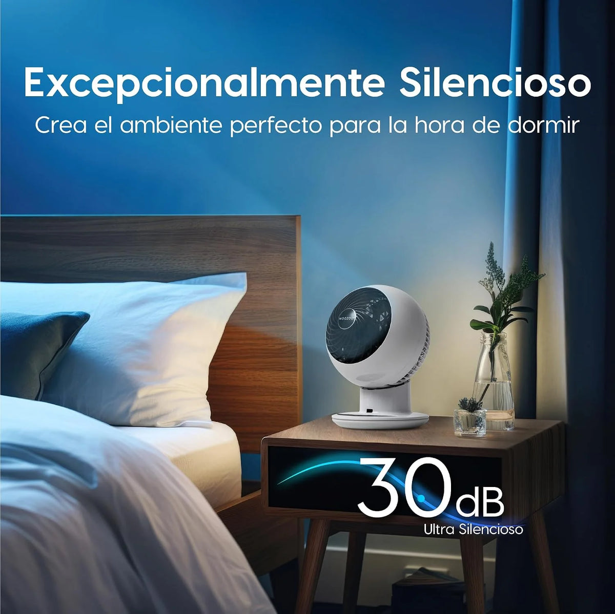 Iris Ohyama Woozoo. 30m². Ventilador de mesa. Blanco. 5 velocidades. Mando a distancia. Oscilación multidireccional. Silencioso. Potente. Escritorio.