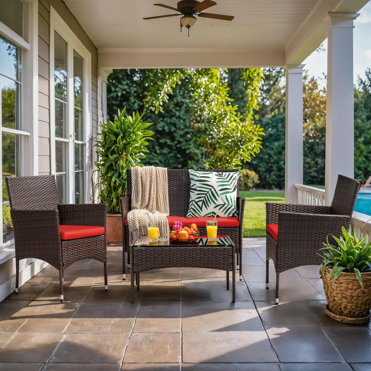 4-Piece Outdoor Patio Furniture Set. Rattan Wicker Chairs and Outdoor Seating Set