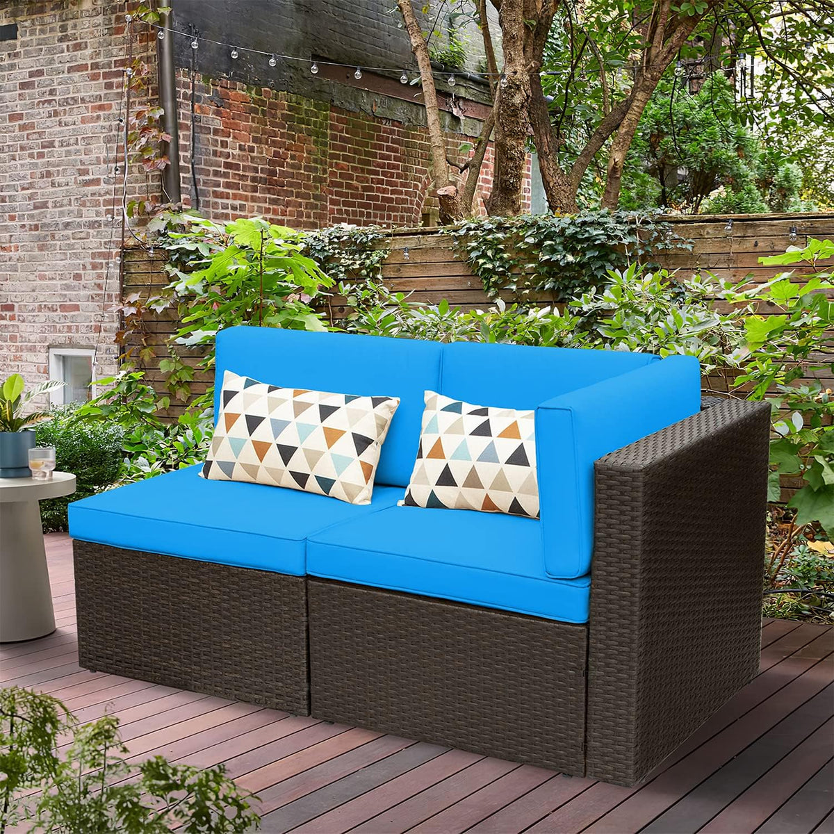 5-Piece All-Weather Patio Furniture Set with Cushions. Outdoor Wicker Conversation Sofa Set for Garden. Deck & Backyard
