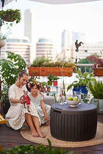 37 Gallon Round Deck Box. Patio Table for Outdoor Cushion Storage. Brown