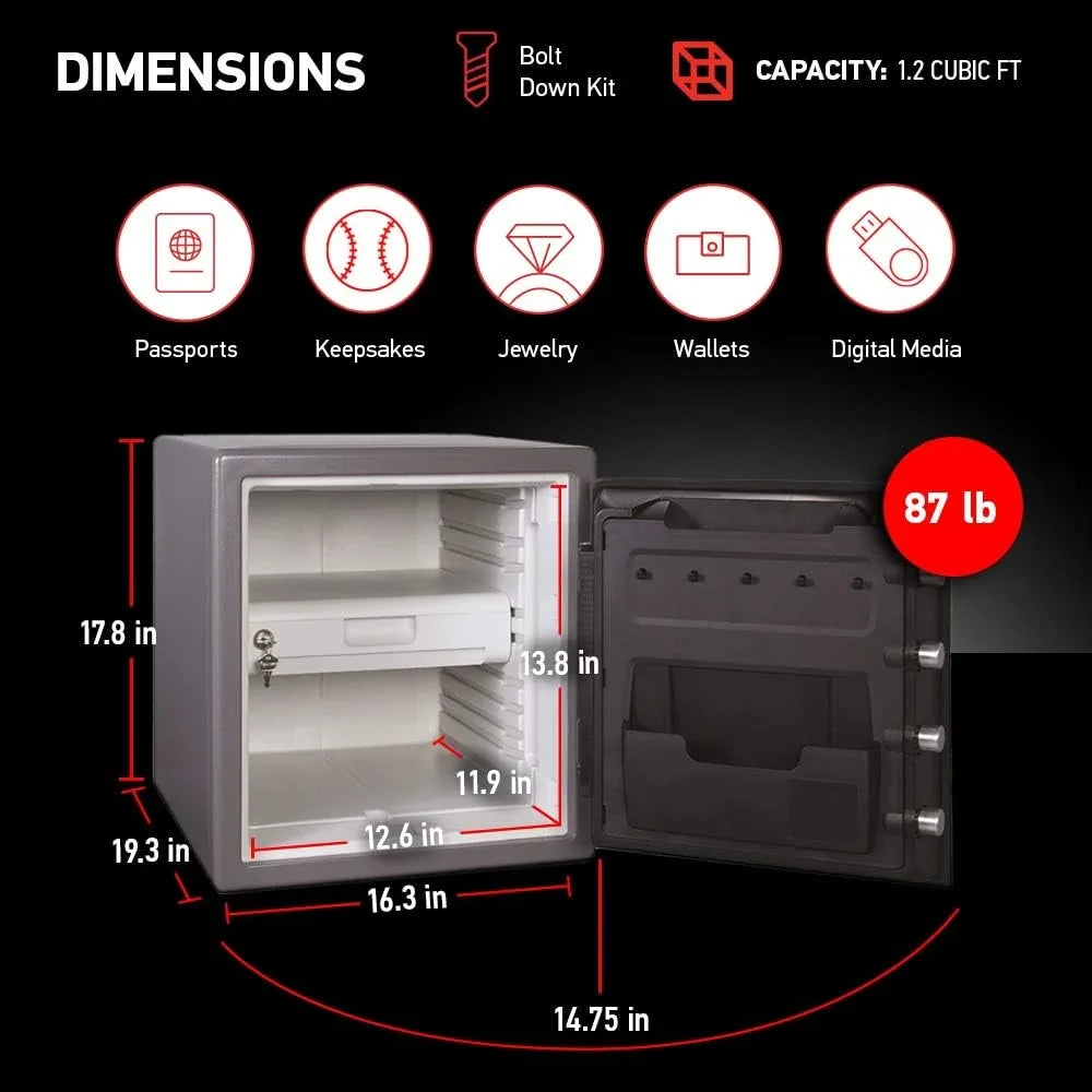 1.23 Cu Ft Waterproof and Fireproof Digital Safe Box. Alloy Steel Security Safe for Home and Office