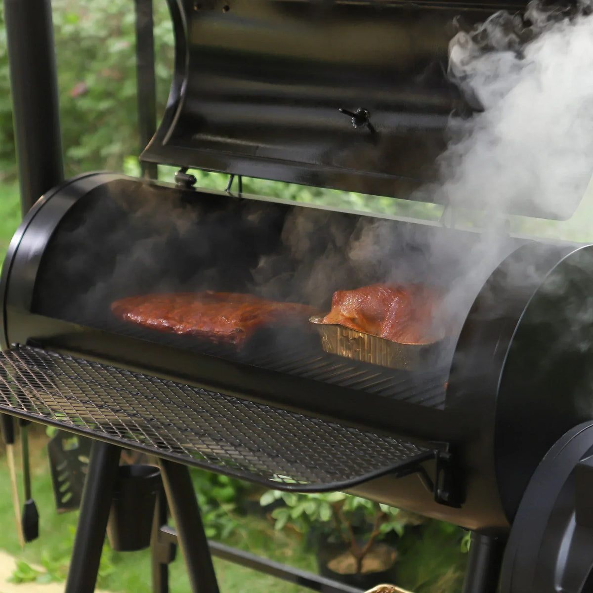 941 Sq.in. Overlarge BBQ Charcoal Grill with Offset Smoker. Black