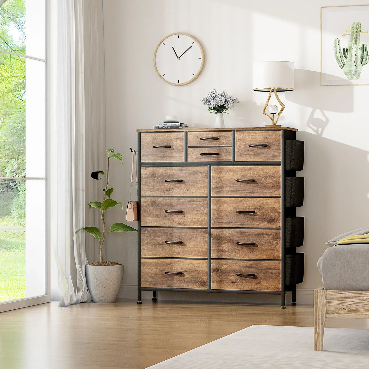 12 Drawer Fabric Dresser. Tall Bedroom Chest of Drawers with Storage