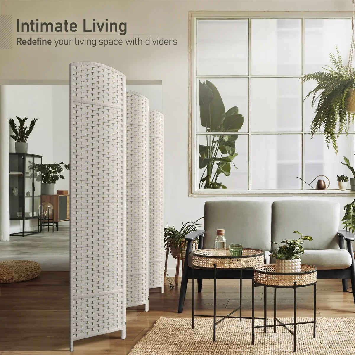 6 Panel Room Divider. 6ft Tall Extra Wide Folding Privacy Screen with Hand-Woven Mesh Panels