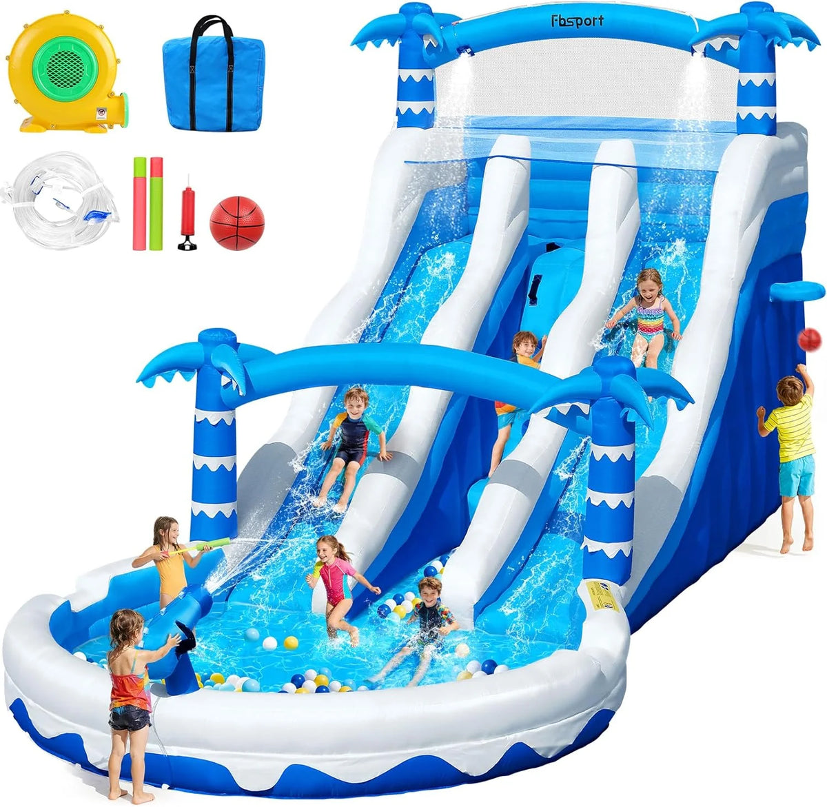 Hüpfburg XXL mit 2 Wasserrutsche für Gewerblichen Erwachsene & Kinder. Aufblasbare Bouncy Castle für Indoor Outdoor mit Gebläse Größe Pool Rutsche