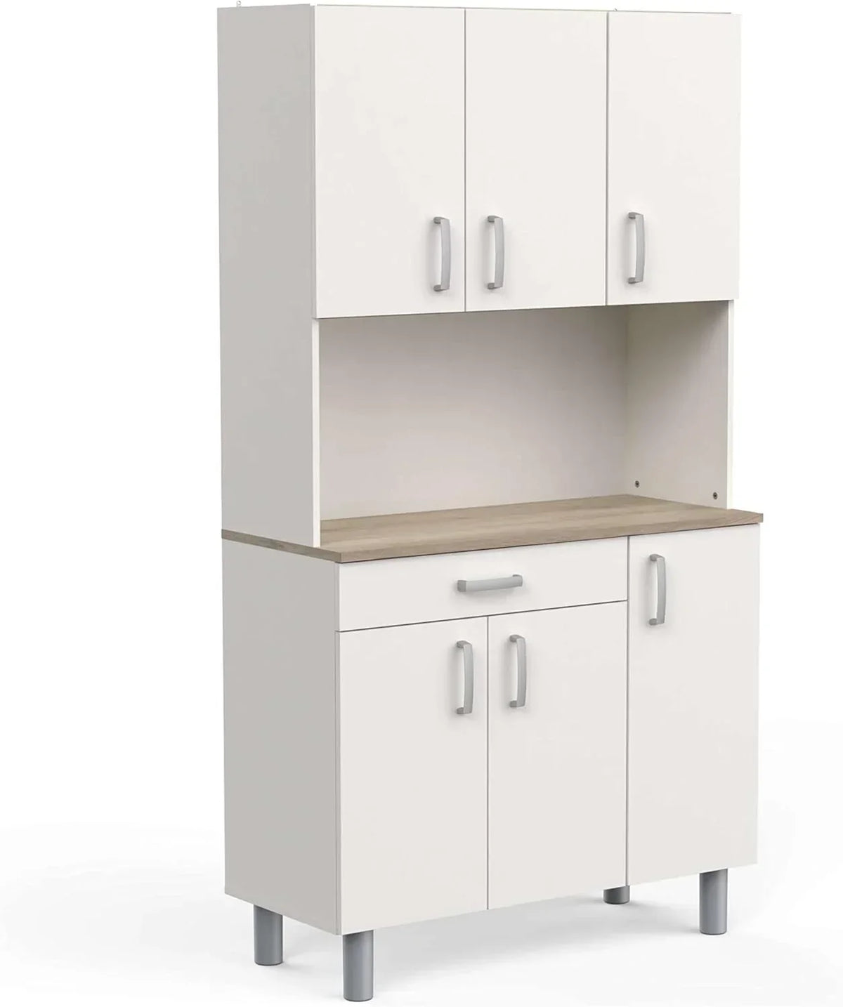 Miroytengo Kitchen Side Cabinet. Kitchen Cabinet. Buffet Kitchen Cupboard 6 Doors White and Oak Kronberg 101 x 185 cm