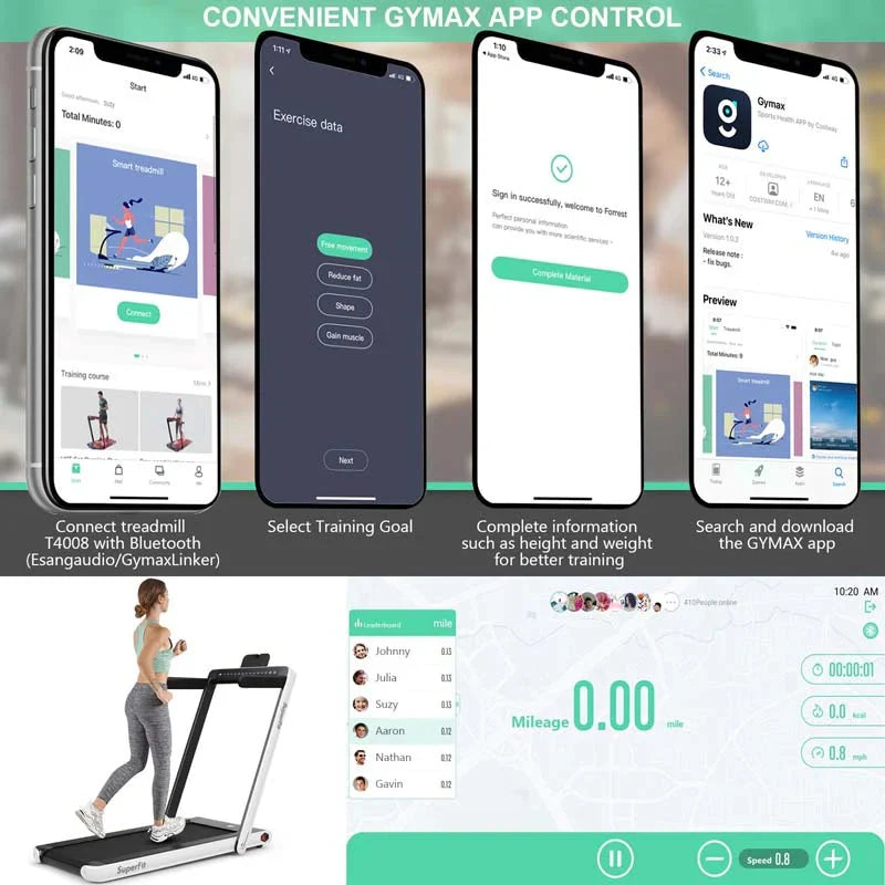 2-in-1 Folding Electric Treadmill. 2.25 HP. Under-Desk. with Dual Display and Smart App Control
