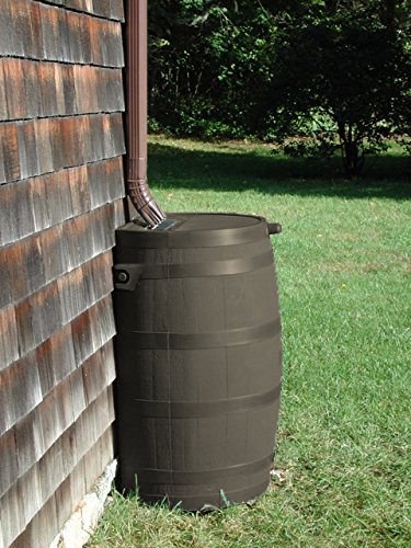50 Gallon Rain Barrel with Brass Spigot. Walnut Rainwater Collection Barrel for Garden and Outdoor Use