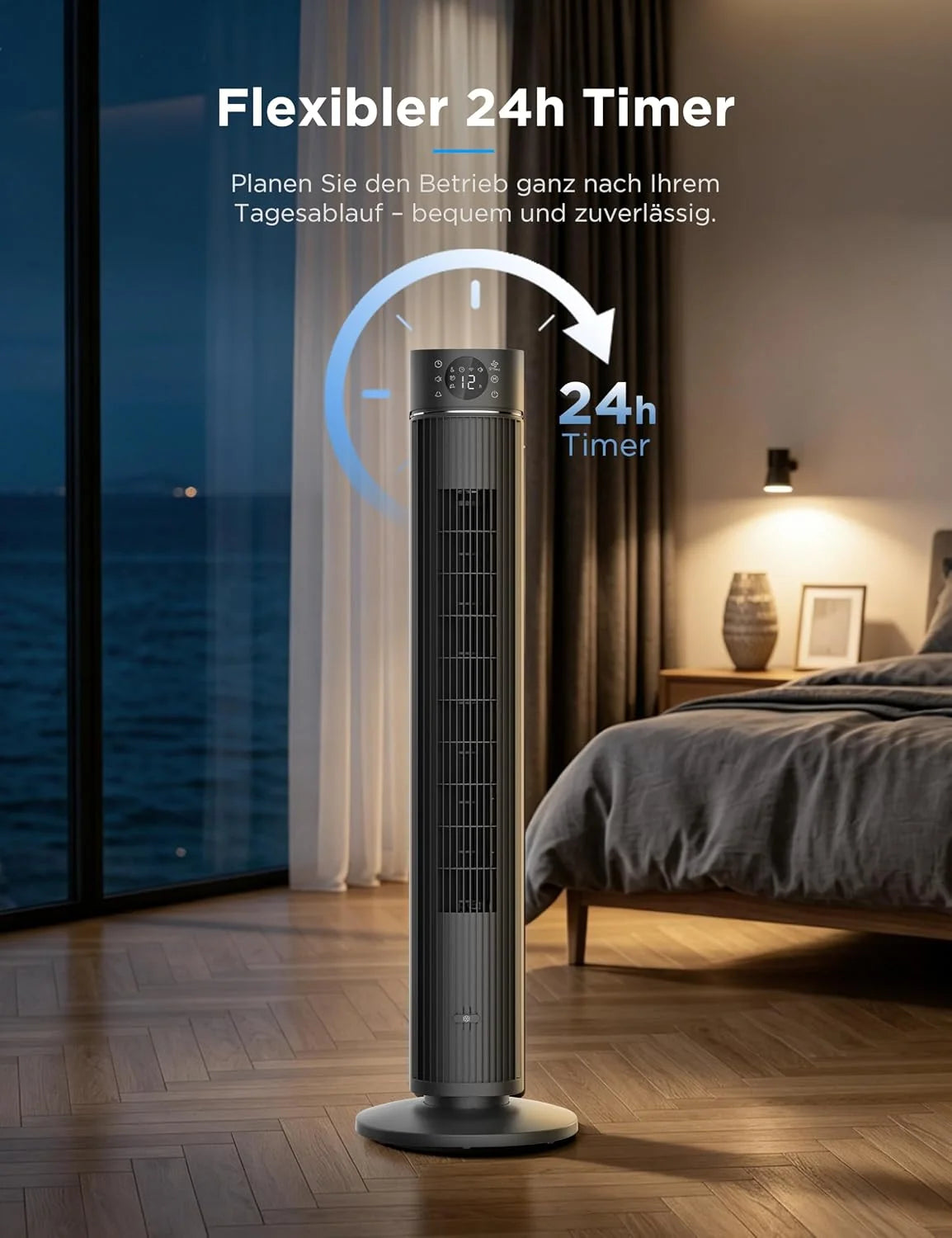 Midea FZ10-26ARDW Smart Leiser Turmventilator mit Fernbedienung. 19 dB Flüsterleise. DC-Motor. 4 Modi & 12 Stufen. 24h Timer. App-Steuerung für