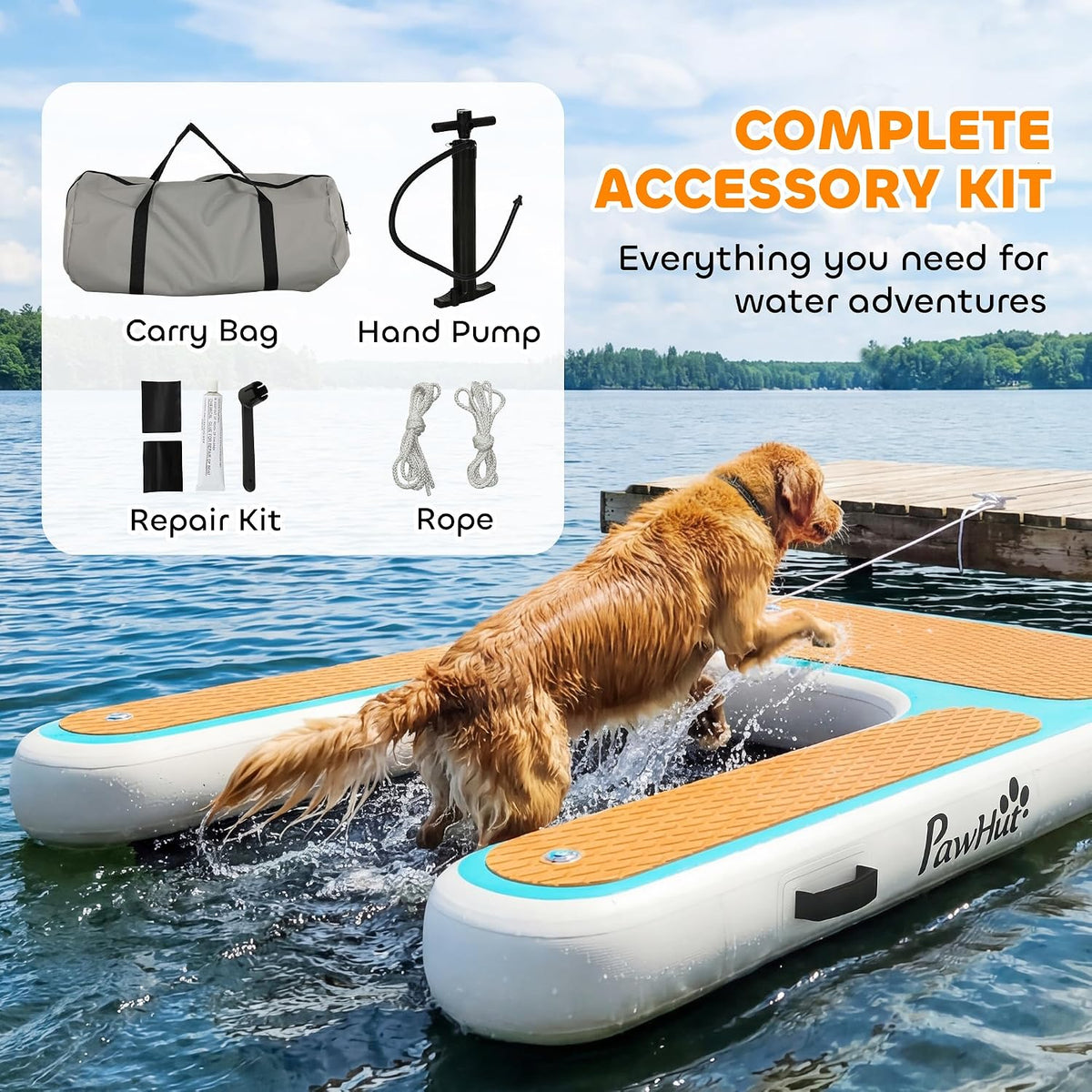 PawHut Aufblasbare Hunde Wasserrampe Hunderampe Pool 151x102 cm Tragbares Hundeboot mit Rutschfester Eva-Oberfläche Schwimmende Dock Leiter für große