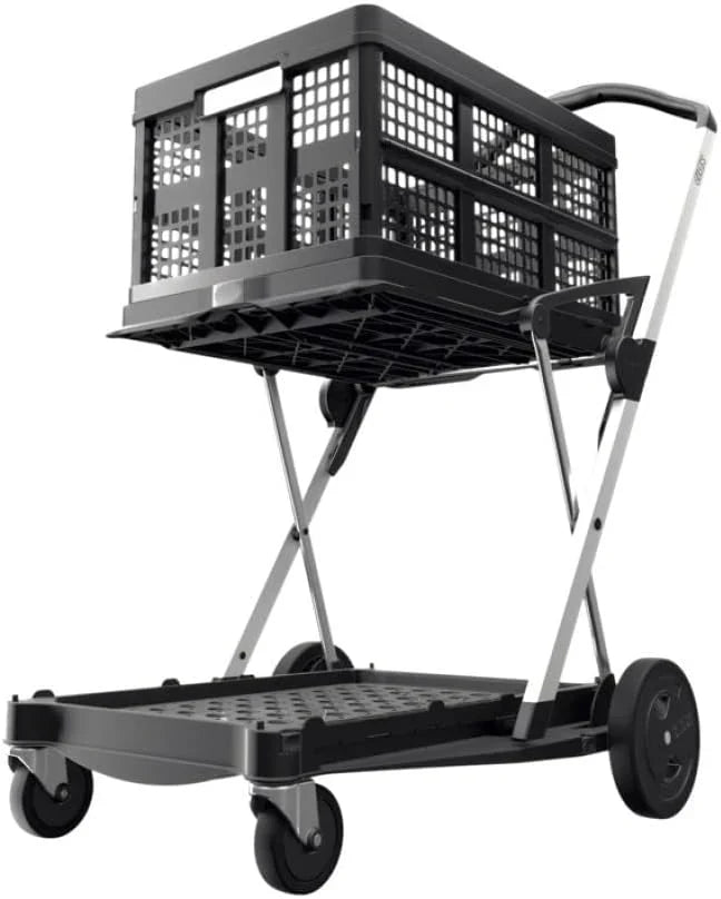Vielseitig einsetzbare. funktionale. zusammenklappbare Karren | Mobiler Klappwagen | Einkaufswagen mit Aufbewahrungskiste (schwarz)