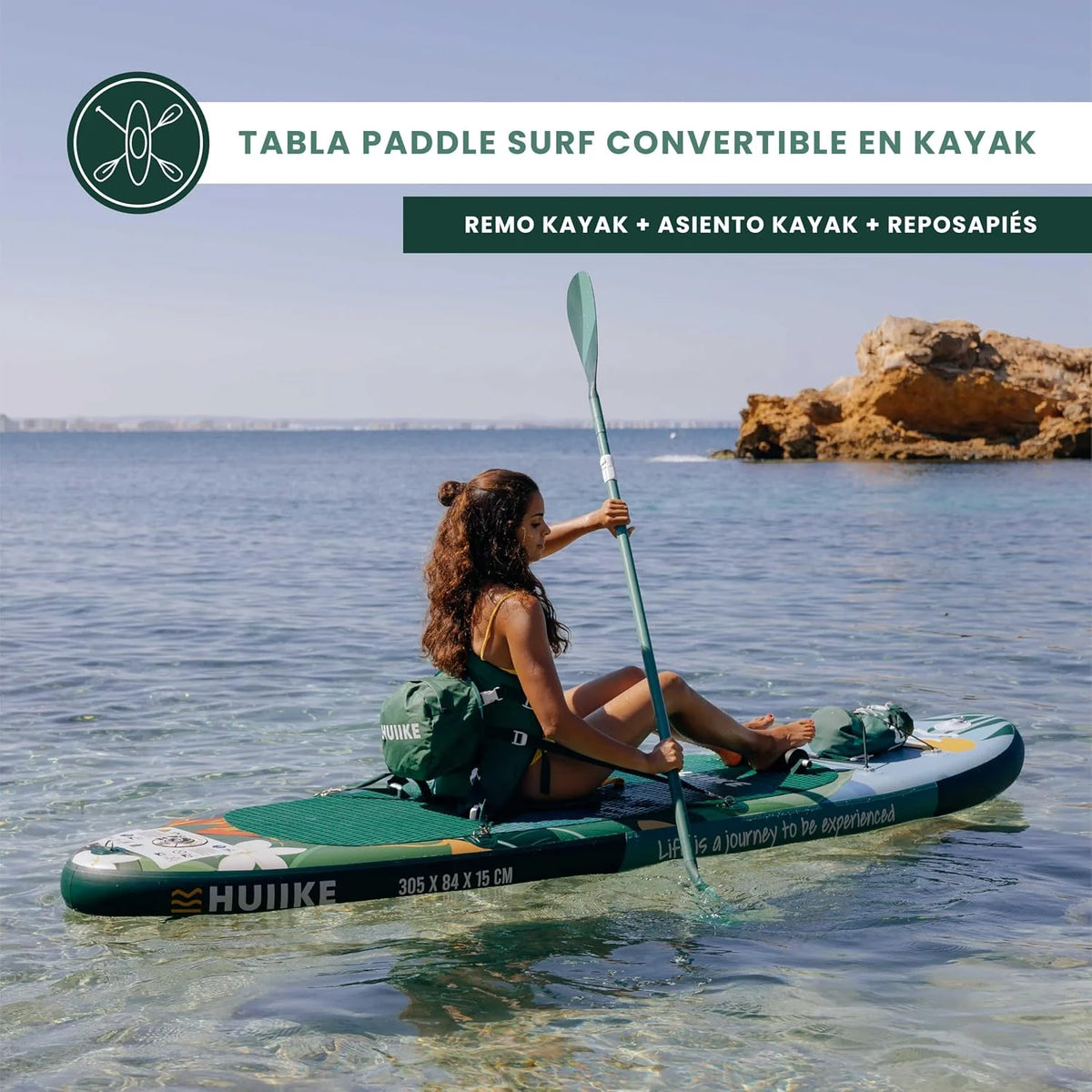 HUIIKE Tabla Paddle Surf Hinchable con Accesorios Incluidos. Remo. Quillas. Inflador. Stand Up Paddle Board Gran Estabilidad y Resistencia. 305 x 84 x