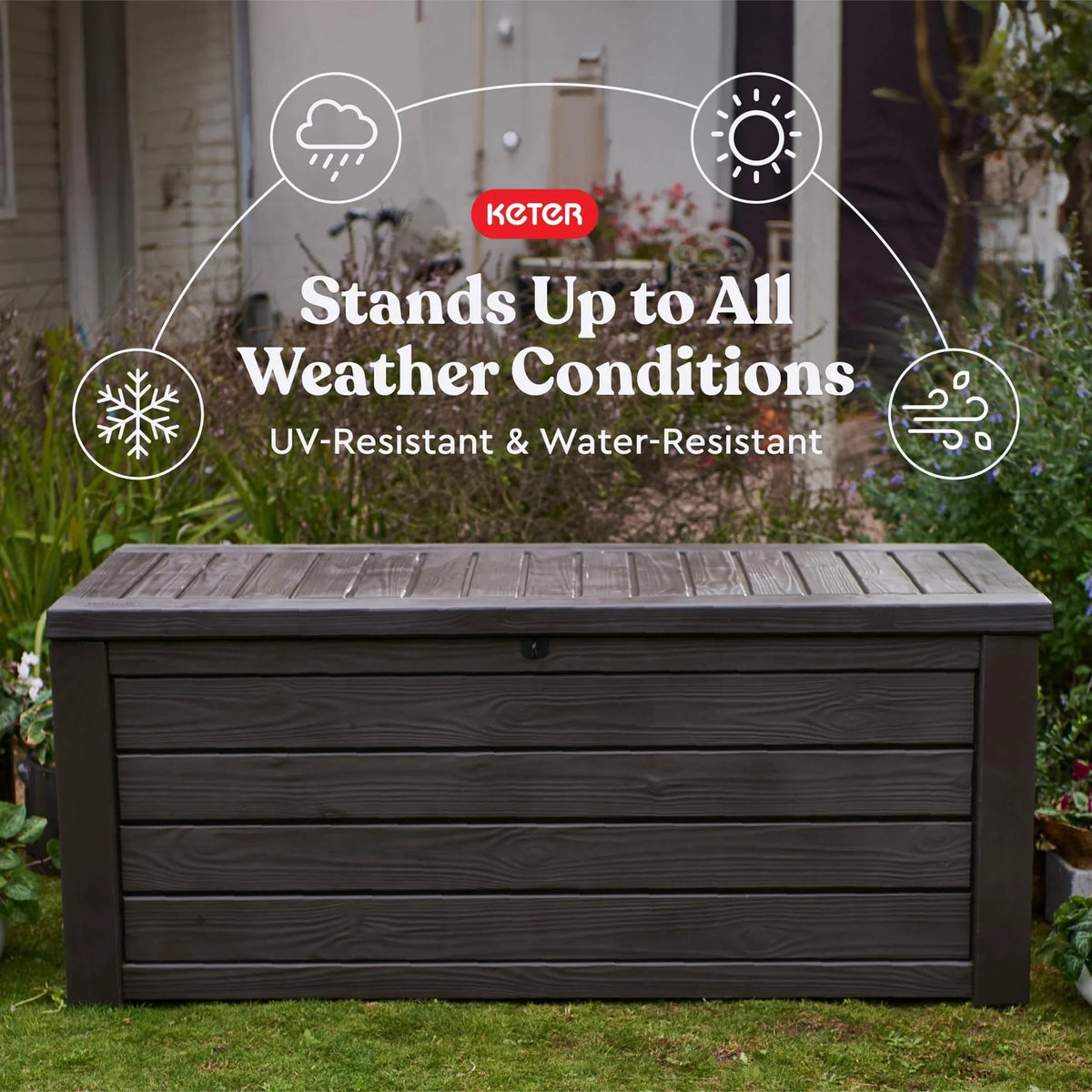 150 Gallon Outdoor Deck Box with Bench Seat. Large Storage Container for Patio. Garden. Yard and Pool Area