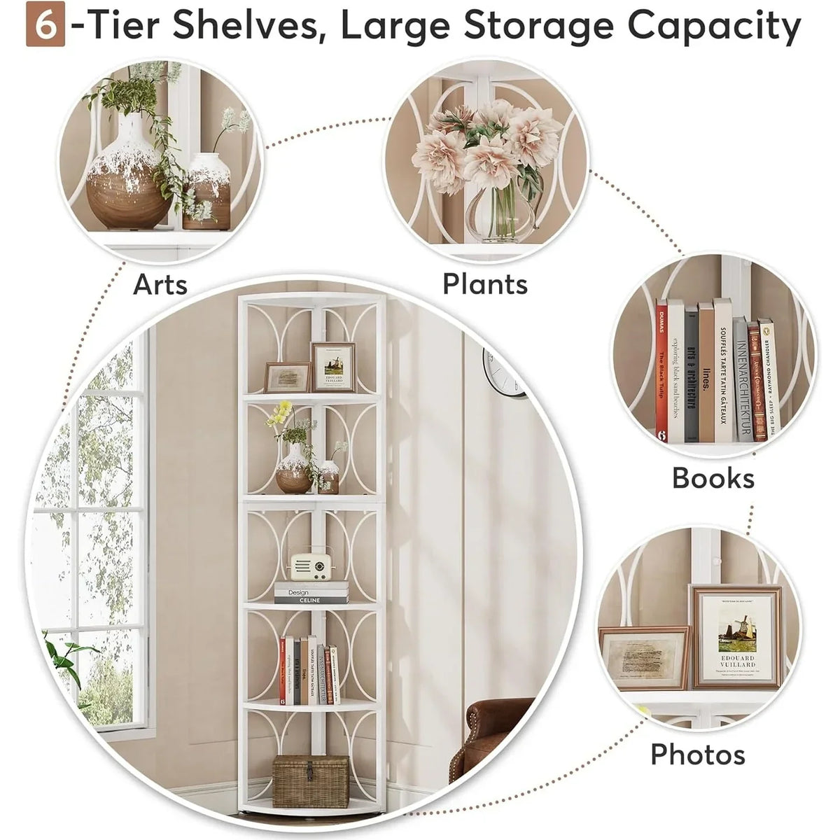 67 Inch Tall Corner Shelf. Freestanding Corner Bookshelf and Storage Shelving Unit